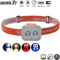 BORUiT 300LM Cap Clip LED Headlamp USB-C Charging 800mAh Headlight Waterproof Camping Fishing Head Torch