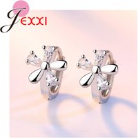 Hot Sell Women Earring Clear Crystal Flower Shape Accessories 925 Sterling Silver Color Gifts For Girls Cheap Sale Vintage Goods