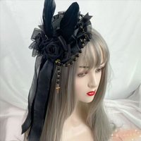 Feather Gothic Lolita Black Hat Flower Ball Barrettes Lolita Headdress Rose Lolita Hair Accessories