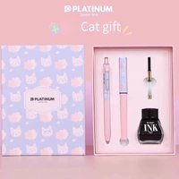 Platinum Little Meteor Fountain Pen PQ-500SA "Lucky Cat" Gift Set - Student Calligraphy Practice Starter Kit with Ink