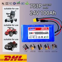 24V 7S3P 18650 Lithium Ion Battery Pack 100Ah 29.4V New with 2A Fast Charger Built-in 20A BMS Replacement for Ebike Lawn Mower