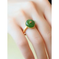 Original Design Inlaid Brand New Natural Hetian Jasper Round rings for women Simple Exquisite Charm Silver Jewelry Adjustable