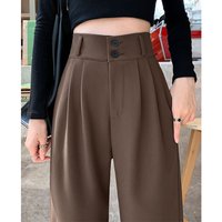 Pantalon large taille haute pour femme, pantalon décontracté femme, droit, café, FjAutumn, double boutons, imbibé, nouveau