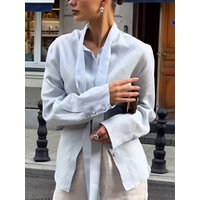 Wolfeel 100% Cotton New Autumn Tie Belted Shirt Women's Floating Ribbon Cardigan Top Commuting Slim Blouse