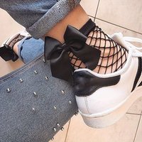 Ladies Cute Bow Short Fishnet Socks Fashion Ankle Length Mesh Socks Breathable Comfortable Casual Hosiery