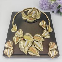 Dubai 18k Gold Plated Women Jewelry Set Classic Design Plant Leaves Necklace Earrings Bracelet And Ring 4PCS Set Jewelry