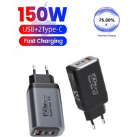 150W 3 in 1 USB C Fast Charger PD Quick Charge 3.0 Mobile Phone Adapter Travel for iPhone 17 16 Samsung Xiaomi Huawei EU US Plug