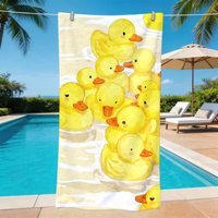 Cute Watercolor Yellow Rubber Duck Print Beach Towel Sand Free Quick Dry Absorbent Towel Camping Summer Holiday Travel Blanket