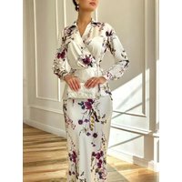 Elegant Floral Print 2 Piece Sets Women Outfit Spring Clothes Women Long Sleeve Shirt Long Skirt Sets Retro Two Piece Dress Sets