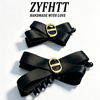 1/2pcs ZYFHTT Black Satin Fabric Bow Hair Clip for Women Daily wear Korean style Ponytail Clip Fashion Girl Hair Pin