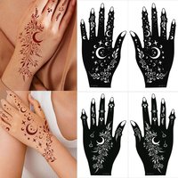 2pcs Moon Flower Pattern Tattoo Stencils for Women Henna Tattoo Templates for Ramadan Festival Hand and Fingers Decor