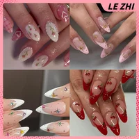 10Pcs Handmade Almond Line Star Press On Nail Art French Rhinestone Simple Acrylic Re-Used Nail Art Can Be Customized Girl Gift