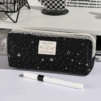 1pc Fashion Simple Sparkling Star Crystal Pencil Case Cute Girl Large Capacity Storage Pen Bag Student Back to School Stationery