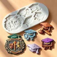 Graduation Mortarboard School Badge Silicone Sugarcraft Mold Chocolate Cupcake Baking Fondant Cake Decorating Tools