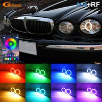 Phare au xénon pour JAGUAR Type X 2001 – 2009, télécommande RF BT App, Kit d'yeux d'ange LED RGB multicolores Ultra lumineux, anneaux Halo