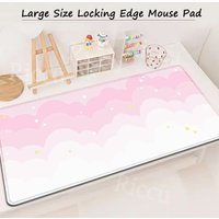 Pink Pastel Clouds Extended Mouse Pad Kawaii Desk Mat Non-Slip Waterproof Keyboard Pad for Computer Gaming Office