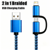 2 in 1 Micro USB Fast Charging Braided Cable For iPhone X XR XS Max 11 12 13 14 Pro Max 7 8 Plus Samsung S6 S7 Redmi 9A 10A 12C