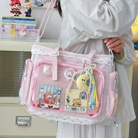 College Style Girl Crossbody Bags Transparent Pocket Solid Color Itabag Large Capacity Shoulder Lace Cotton Dolls Daily Outfit