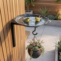 Vintage Wall Mounted Bird Feeder Cast Iron Rustic Hanging Plant Bracket Food Container Feeding Bowl Wild Bird Feeder Patio