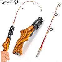 Sougayilang Ultra Light Ice Fishing Rod with Wood Grain Grip and Rust Proof Guide Ring Metal Sleeve for Winter Fishing Rod