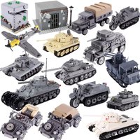 MOC WW2 Military War Vehicle Building Blocks Army Soldier US Spitfire Tank Armored Vehicle BF109 Fighter Jet Prison Cage Toys