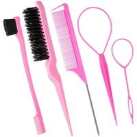 5Pcs Hairdressing Comb Set, Pointed Tail Comb, Dual-head Eyebrow Brush & Triple Row Hair Coiler, Salon Styling Tools