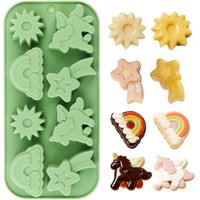 1 Rainbow Pony-Shaped Silicone Cookie Mold, Silicone Cake Mold with Cute Pony, Gear, Star and Other Shapes, Silicone Candy Mold, Can Be Used to Make Chocolate, Candy, Cookies, Fondant, Cake