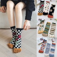 1 Pair Women Five-Toe Split Toe Sock Colorful Tulip Flowers Soft Cotton Girls Five Finger Middle Tube Socks Outdoor Sports Socks