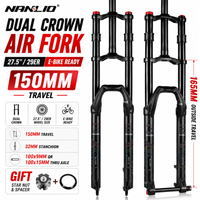 Nanlio Dual Crown Air Suspension Fork 150mm Travel MTB Snow E-Bike Fork 27.5/29er 100x9 100x15mm Front Fork