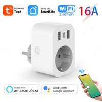 Tuya WiFi Smart Plug 16A EU Smart Socket AC Power Outlet USB Type C Phone Charger Home Appliance Works with Alexa Google