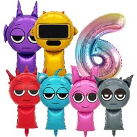 5pcs Sprunki Birthday Balloon Set for Children Anime Cartoon Cute Number 1-9 Aluminum Film Balloons Baby Shower Supplies Gifts