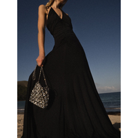 2026 Women Elegant Black Sling Dresses Backless Sleeveless High Waist V-Neck Sexy Maxi Dress