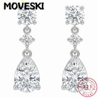 MOVESKI 925 Sterling Silver Moissanite Teardrop Dangle Earrings for Women Bridal Wedding Drop Earrings Jewelry