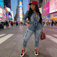 Denim Jumpsuits Women One Piece Jeans Cargo Pants Straight Trousers Pockets Washed Vintage Female Streetwear Autumn Overalls