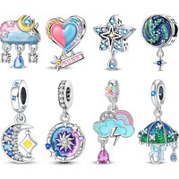 925 Sterling Silver Sunny Cloud Rainy Day Sunshine Beaded Pendant fit 3mm Bracelet DIY Make Fine Jewelry
