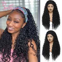 Curly Faux Locs Braid Wig with Headband 24 Inch Crochet Hair Dreadlocks Braided Wigs Soku Black Synthetic Headband Wig for Women image 4