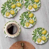 Lemon Theme Wooden Coaster 2D Fresh Natural Desktop Protection Heat Insulation Anti-Slip for Coffee Shop Office Bar Home Decor