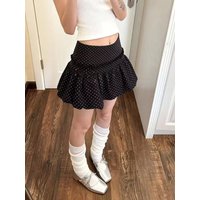 New Summer Vintage Black Polka-dot Bud Skirt New Y2K High Waist Pure Desire Slim Fluffy Skirt Japanese Sweet Streetwear Clothing