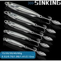 5Pcs Ultra-Long-Range Silver Iron Plate Set, Multi-Specification Sinking Lure for Freshwater and Saltwater, 15G/20G/30G/40G/60G