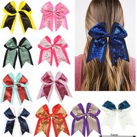 8 inch Women Large Sequin Grosgrain Ribbon Cheer Bow Alligator Clips Barrettes Headwear Teens Sports Cheerleaders Girl Hair Clip