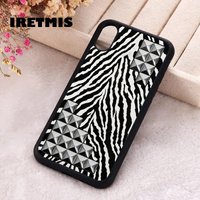 Iretmis Phone Cover Case For iPhone X XS Max XR 11 12 13 PRO MINI 14 15 16 Plus Rubber Silicone Studded Zebra