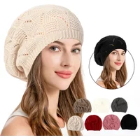 Fashion Women's Plain Color Knit Beret Hat Ladies French Artist Beanie Beret Hats Spring Casual Thin Acrylic Berets for Women