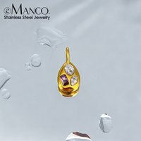 eManco Stainless Steel Geometric Pendant with Purple and Clear CZ Stones Minimalist Art Deco Style for Social Occasions