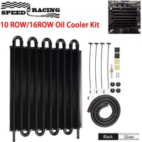 10 Row/16 Row Oil Cooler Kit, Universal Aluminum Remote Transmission Engine Cooler Auto-Manual Radiator Converter Kit
