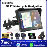 BEPOCAM Dual 2K 7'' Carplay Screen Motorcycle GPS Navigation Wireless Carplay Android Auto IPX7 DVR Drive Recorder Moto Monitor