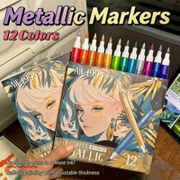 12Pcs Brush Tip Metallic Markers Set No Bleed Soft Brush Pens Vibrant Colors Art Stationery For Students