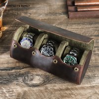 Vintage Genuine Leather 1/2/3/4/6/8 Slot Watch Roll Travel Case Portable Watch Display Case Watch Storage Organizer Box Men Gift