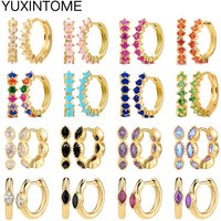 925 Silver Needle Crystal Circle Hoop Earrings Oval Round Zircon Flower Huggies Earrings for Women Fashion Jewelry Gift