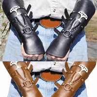 Medieval Leather Arm Guards Armor Bracers Men Viking Warrior Knight Gauntlet Wristband Wide Cuff LARP Cosplay Steampunk Gloves