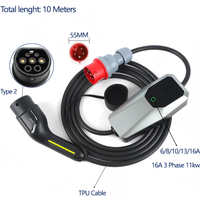 Ładowarka EV 11kW 22kW DC Ochrona 16A/32A 3-fazowa do samochodu elektrycznego 6A-16-32A 4/10/15 Metrów Przenośna Ładowarka Domowa
